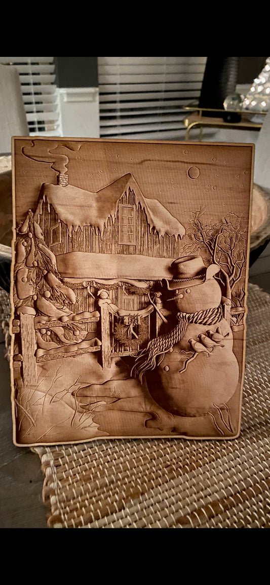 3D Engraved Snowman Scene