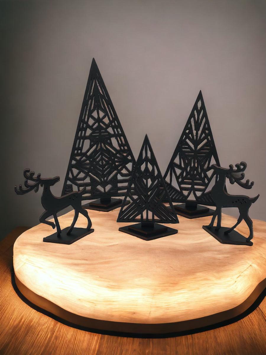 Art Deco Tree and Deer Set