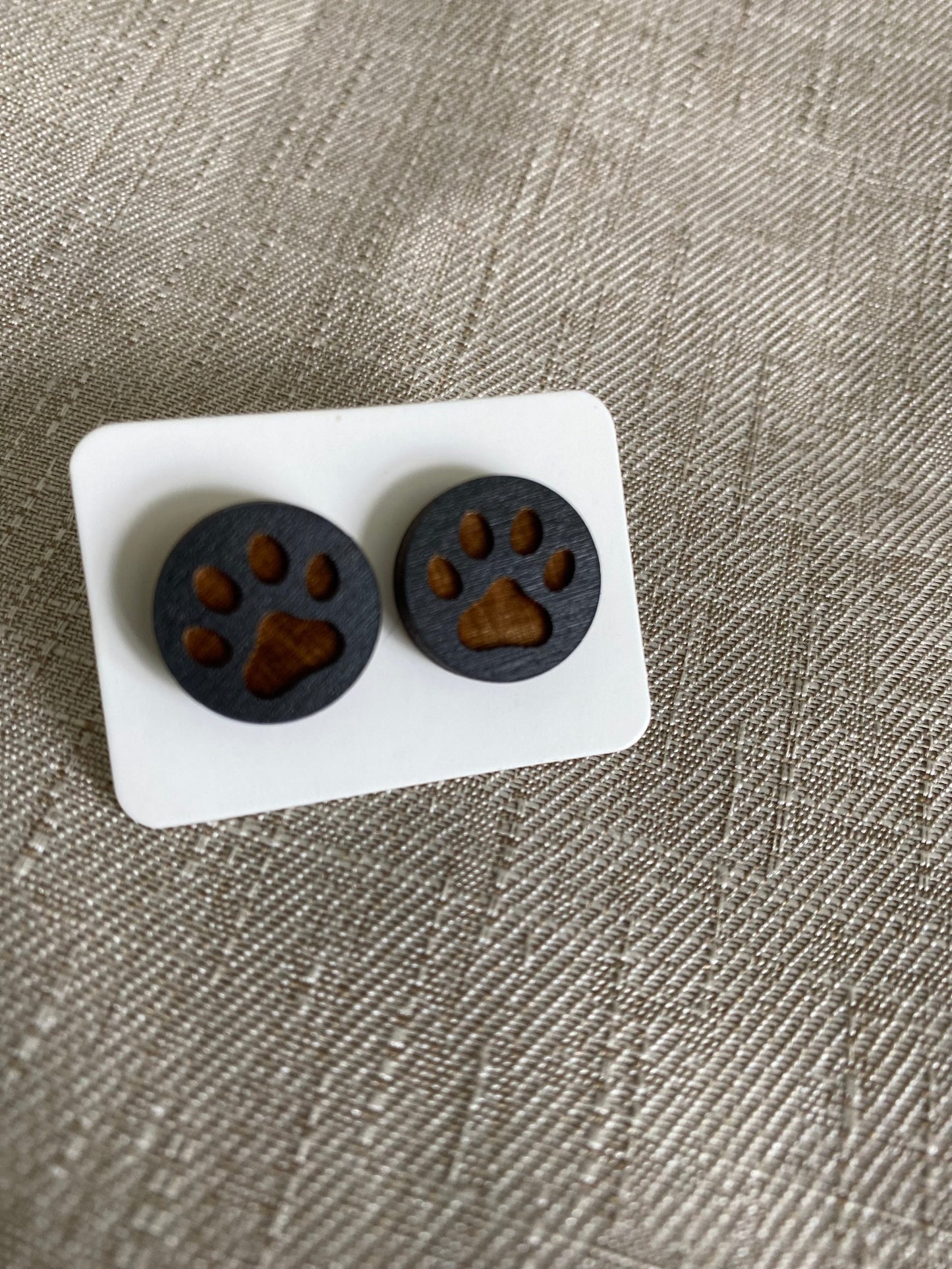 Engraved Wooden Paw Print Stud Earrings