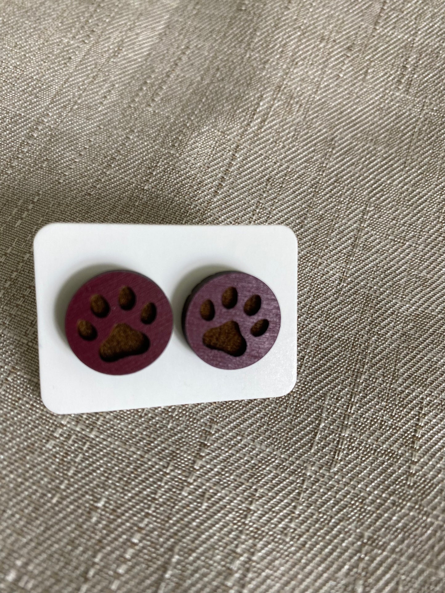 Engraved Wooden Paw Print Stud Earrings