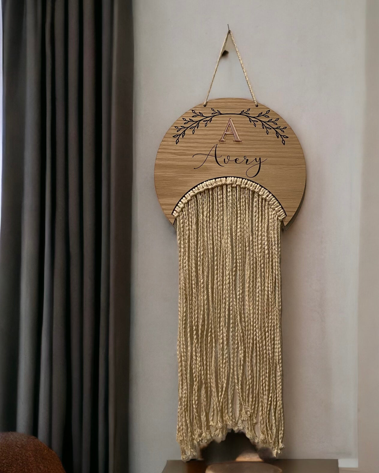 Wood and Macrame Name Sign