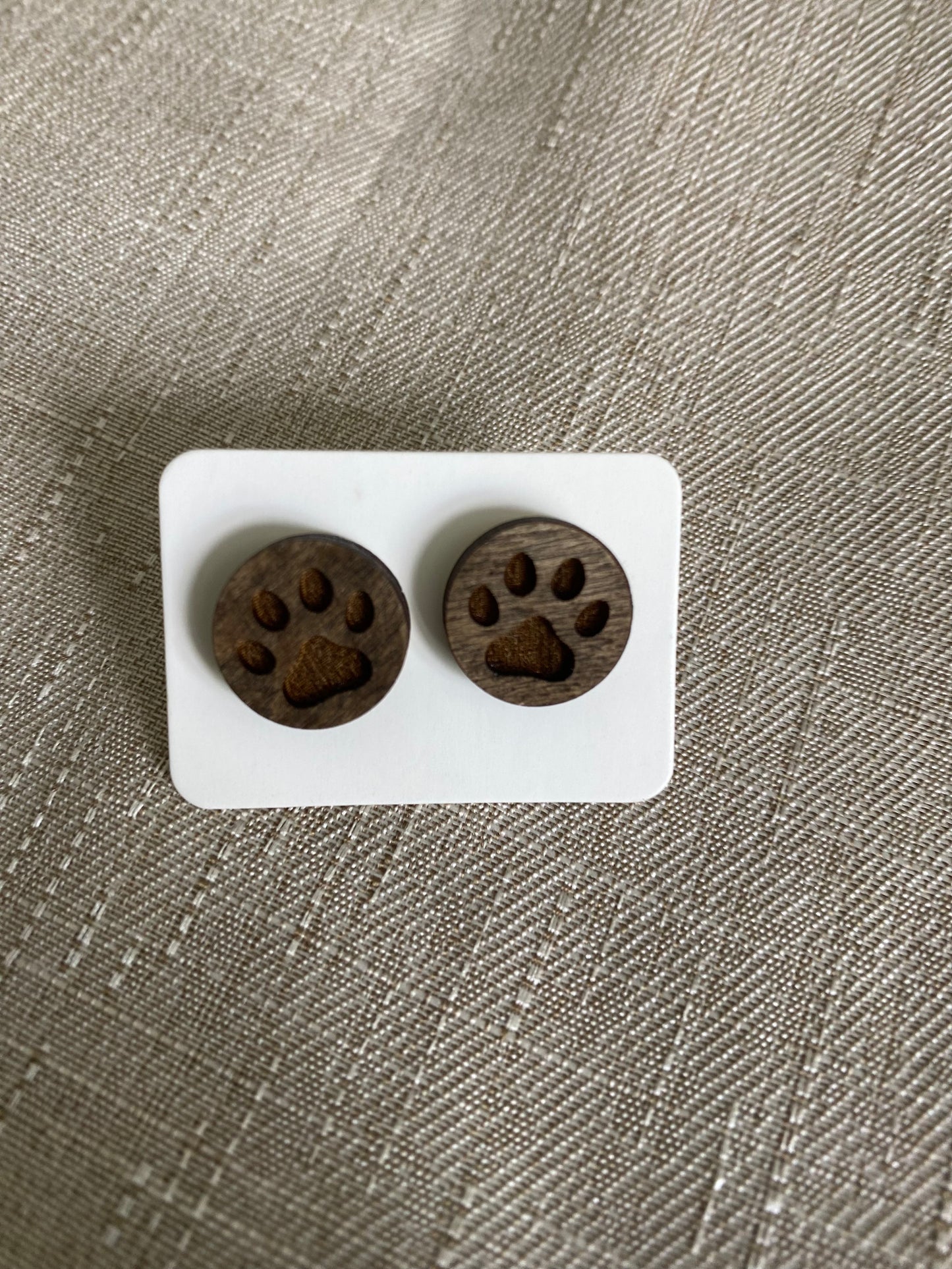 Wooden Paw Print Stud Earrings