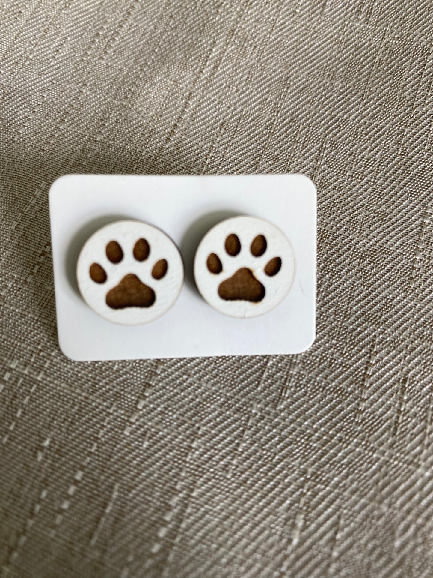 Wooden Paw Print Stud Earrings